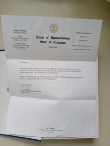 SIGNED Letter With Tennessee Blue Book 2011-2012 (Rep. Kelly Keisling) - Picture 1 of 21