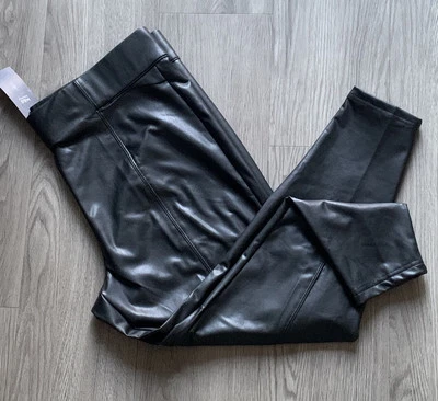 M&S Women/Ladies Black Faux Leather Leggings Size UK 20 Short Length - Image 1 of 4