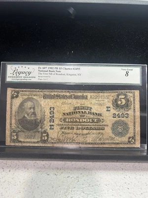 SASA 1902 First National Bank Rondout New York $5 Legacy Vg8 Details - Image 1 of 2