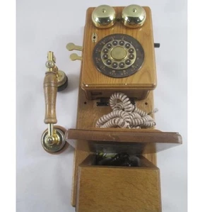 COUNTRY TALK Wall Telephone TeleConcept Solid Wood Original Cord Vintage - Picture 1 of 6