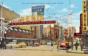 Postal NV Reno Nevada-Virginia Street Harold's Club Frontier-Vintage 1952 (D7) - Imagen 1 de 4