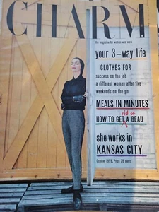 1955 Charm Magazine Frontcover NUR Frau schwarz Oberteil grau Hose Mode - Bild 1 von 1