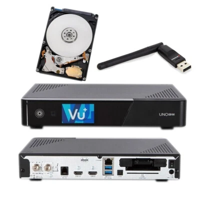 Receptor SAT Linux Vu+ Uno 4K SE DVB-S2 1 TB disco duro Wi-Fi Stick con antena