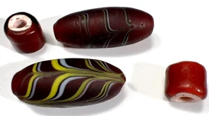 Venetian Murano/Other? Glass Bead Beads: 4 Red Round & Tube 8-25mm (#48) - Bild 1 von 4