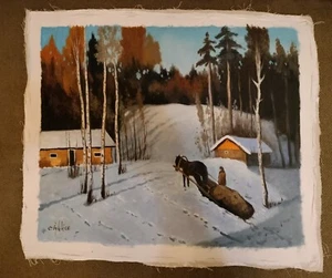Impressionism original painting, signed, Russian Winter 19.5X16.5 - Picture 1 of 5