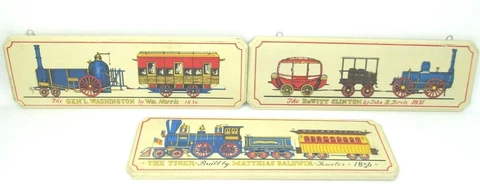 3 VTG Train Wood Wall Art Plaques Railroad 1831 1836 1856 Steam Engines Bedroom Cover