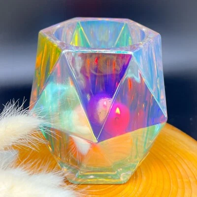 PartyLite Teelichthalter Glas "Rainbow Glass" Diamant Regenbogen schillernd - Bild 1 von 3