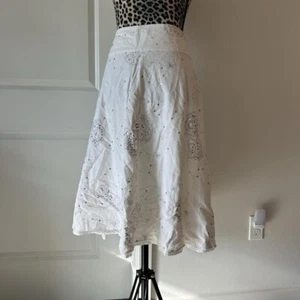 Carole little bedazzled embroidered midi white full linen skirt - Picture 1 of 5