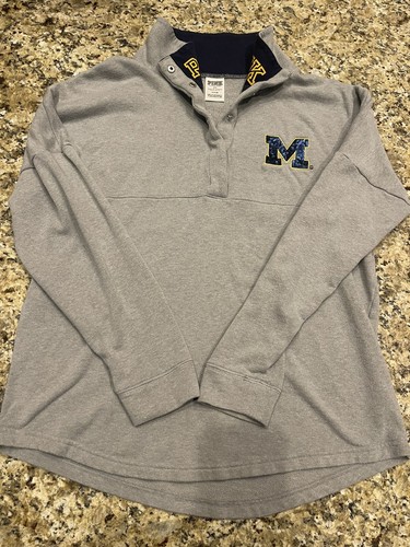 UNDERCOVER Felpa con cappuccio rosa Victoria Secret Michigan pullover abbottonata ""Go Blue"" taglia small