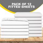 Pack of 12 Fitted Sheets-White, 200 TC, Poly-Cotton Blend, Hotel Quality,