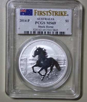 Australia 1 Dólar 2014 Plata 1 Oz #F5861 "Caballo de Trabajo" PCGS MS69 St-BU - Imagen 1 de 4