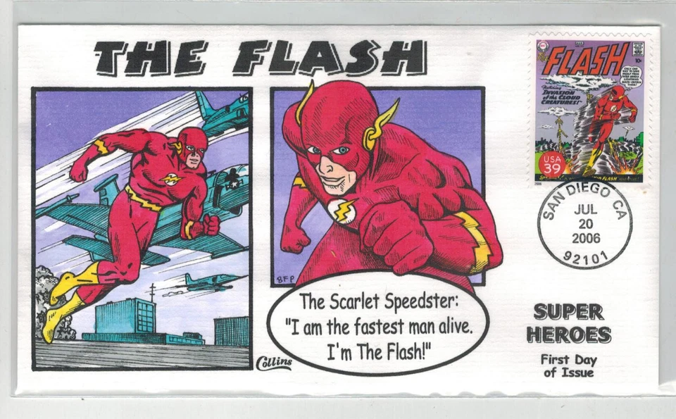 2006 COLLINS HANDPAINTED DC COMICS SUPERHEROES THE FLASH COMIC BOOK STAMP - Image 1 of 1