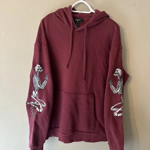 Forever21+ Herren L Large Pullover Hoodie Sweater weinrot Skelette an den Armen - Bild 1 von 7