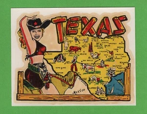 ADESIVO ACQUA COWGIRL VINTAGE ORIGINALE 1948 SOUVENIR "MISS TEXAS" STELLA SOLITARIA ARTE - Foto 1 di 1