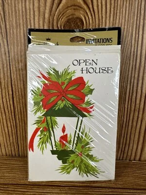 Vintage Hallmark Cartão de Natal Selado Casa Aberta Convites de Festa NOS Pacote com 8 - Imagem 1 de 4