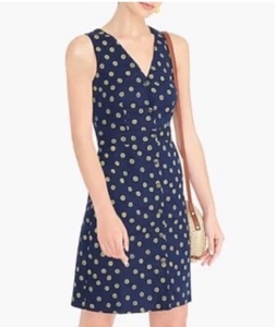 J. Crew Mini Dress Sz 12 Sleeveless Linen Navy Blue /Yellow Daisy Floral Lined - Picture 1 of 18