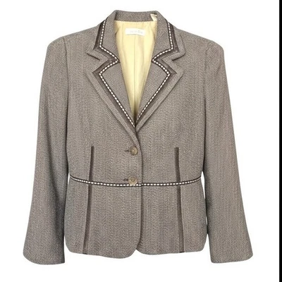 Blazer Coldwater Creek para mujer espiga P14 marrón tweed dorado botón brillante Foto 1 de 4