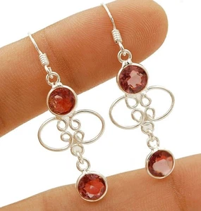 Pendientes de plata esterlina maciza 925 amatista natural joyería 1 7/8"" de largo @15-3 - Imagen 1 de 2