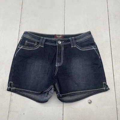 Angels Shorts Womens 12 Dark Wash Blue Denim Cuffed Contrast Stitching Casual - Image 1 of 4