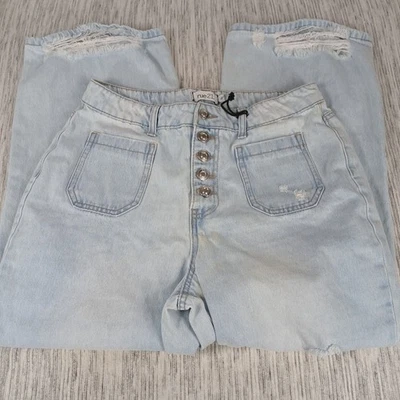 Pantalones de mezclilla para mujer Rue 21 12 desgastados cortos capri cuadrados bolsillos delanteros azul claro Foto 1 de 4