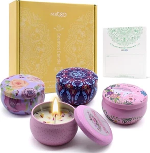 Candele Profumate Set Regalo Donna Confezione 4 Candele Cera di Soia con Fiori Secchi - Foto 1 di 7