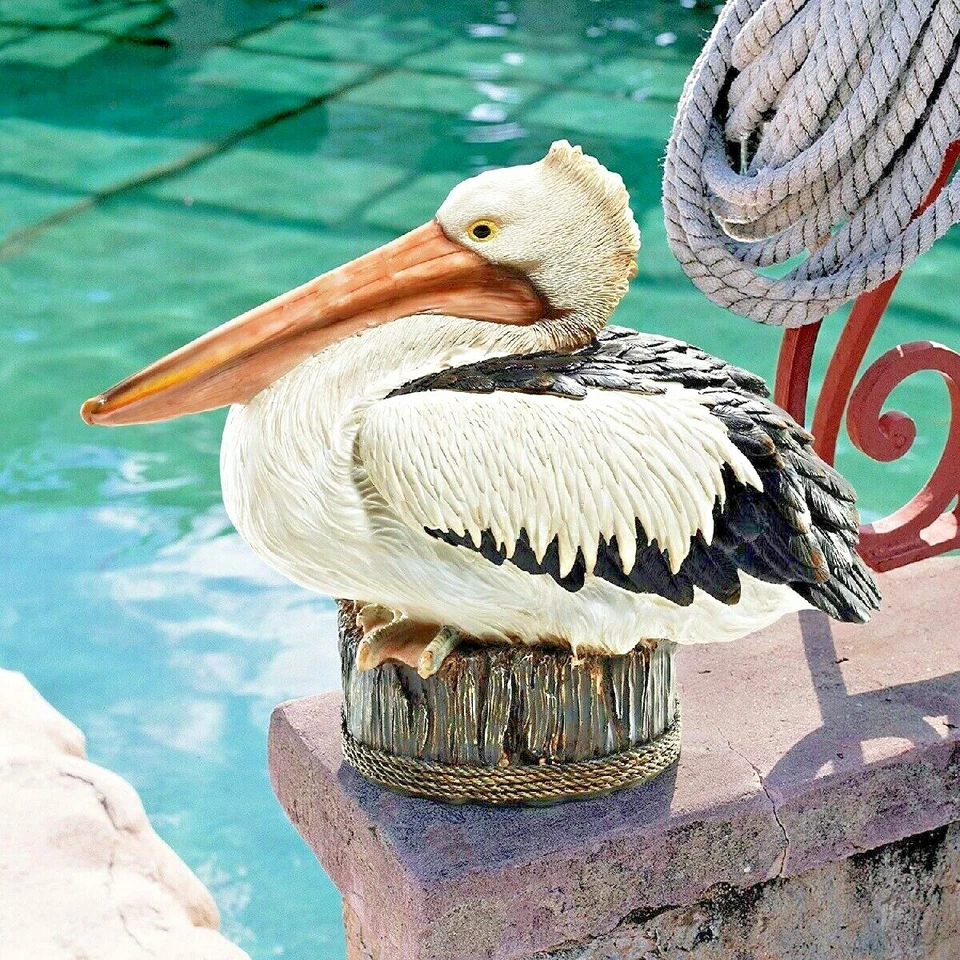 Estatua de Pelícano Costero Blanco Negro Resina Exterior Jardín Muelle Pájaro Césped Adorno Foto 1 de 4