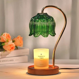 Grüne Kerzenwärmer Lampe, Timer dimmbar Blume Kerzenlampe Wärmer Glas Vintage - Bild 1 von 12