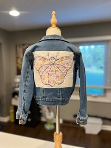 Child size 5 Denim Jacket embellished with VIntage Butterfly motif - Picture 1 of 6