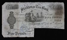 antique Stockton on Tees 1888 cut cancelled £5 bank note - AE 1214