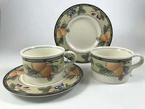 MIKASA INTAGLIO "GARDEN HARVEST" 2 TEA / COFFEE CUP & SAUCER SETS Fruit & Leaves - Picture 1 of 6