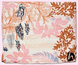 Ethnic Kantha Quilt Cotton Blanket Queen Size Bedcover Floral Throw Indoor Ralli