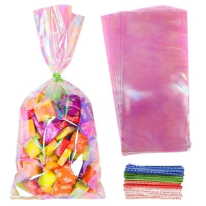 100PCS Iridescent Treat Bags5x11 inch Holographic Goodie Bags with Twist Ties... - Picture 1 of 7