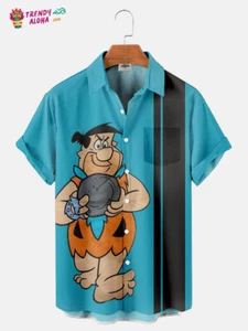 Trendy Aloha Mens Flintstones Fred And Barney Bowling Shirt - Picture 1 of 2