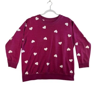 Woman Within Magenta Heart Print Sweatshirt Cozy Valentines Day Pullover M 14/16 - Picture 1 of 7