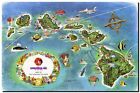 Vintage Illustrated Air Travel Map Of Hawaii Islands Canvas Print 24"X18"