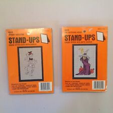 Vtg 2 Pc Lot Stand-Ups Cross Stitch w/Easel Kits Witching Hour Spooky Skeleton