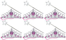 6 Silver Princess Tiara & Wand Sets - Pinata Toy Loot/Party Bag Fillers Wedding/