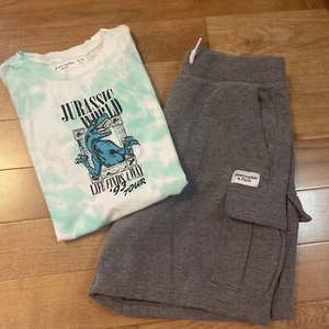 EUC Abercrombie kids boys jurassic world t shirt and shorts outfit, size 13/14 - Picture 1 of 7