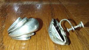 Seashell Statement Earrings Silver Plated Screw Attachment, Signed Cora #0037EPC - Picture 1 of 8