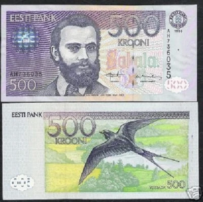 ESTONIA 500 KROONI P-81 1996 EURO BARN SWALLOW UNC SCARCE BILL MONEY BANK NOTE - Image 1 of 4
