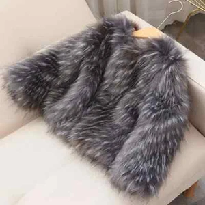 Autumn and winter faux raccoon fur round collar girl children's fur coat jacket - Picture 1 of 19