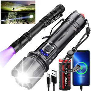 1200000LMS Zoom LED Flashlight Rechargeable Powerful 30W Torch w/ UV Flashlight - Picture 1 of 20
