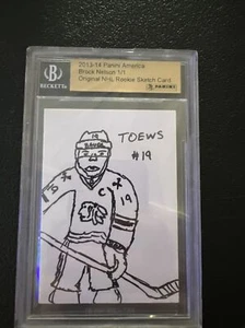 BROCK NELSON SKETCH CARD 1/1 JONATHAN TOEWS AUTO RARE!!!!! NORTH DAKOTA SIOUX - Picture 1 of 4