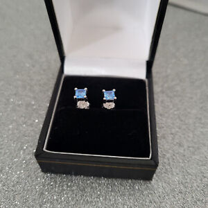 Simulated Ceylon Sapphire stud earrings in Sterling Silver