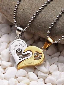 2pcs/set Couple Heart Charm Necklace for Couples Friendship Necklace Creative - Picture 1 of 3