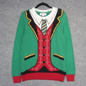 Ugly Holiday Sweater Green Elf Costume Knit Christmas Party Pullover Womens L - Picture 1 of 6
