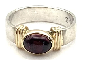 Sterling Silber / 925 & 14K Gold Granat Einfassung gehämmert Cocktail Ring Größe 6 - Bild 1 von 9