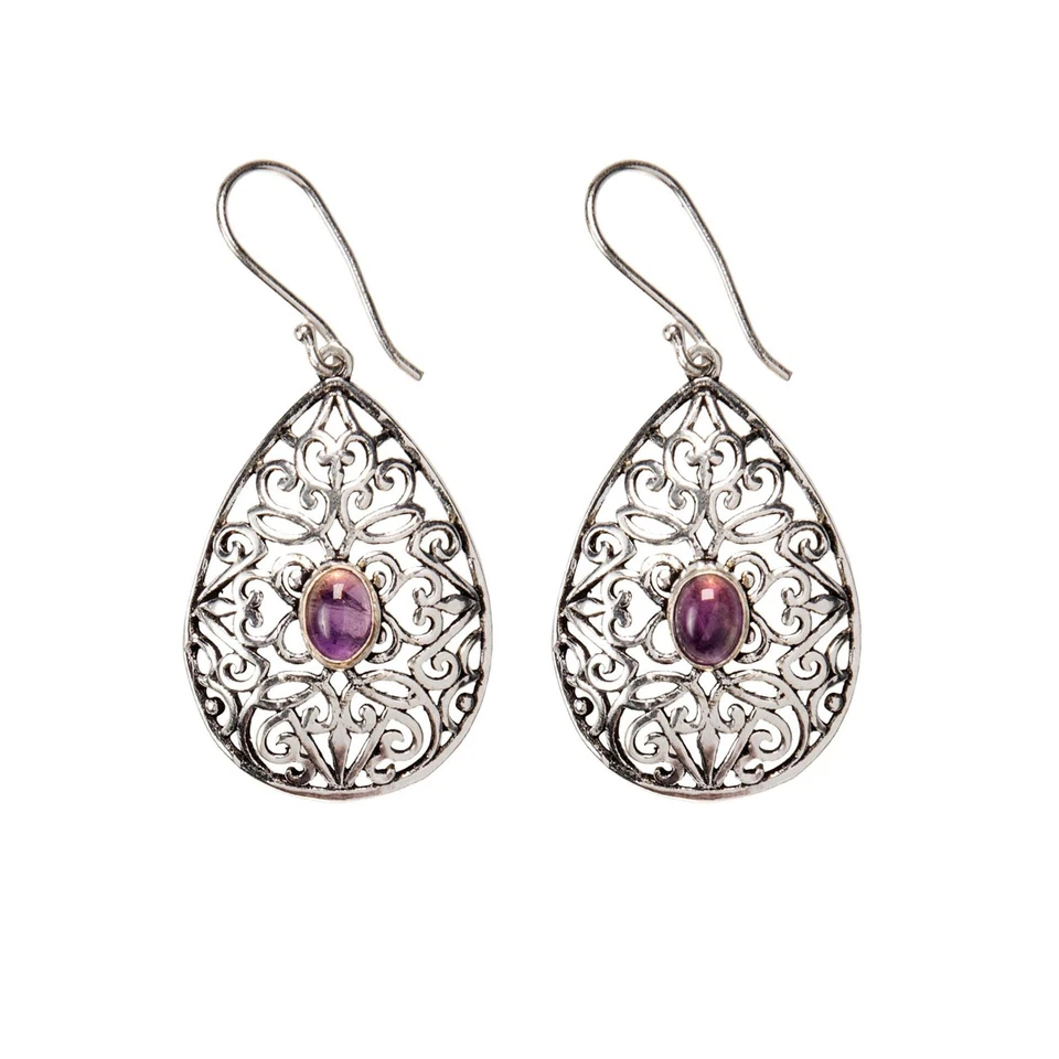 81stgeneration Dangle Earrings Silver Brass Amethyst Filigree Pear Teardrop - Image 1 of 1