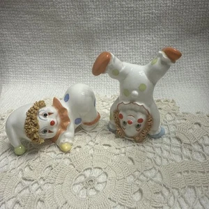2 Vintage ENESCO 1983 Tumbling Spaghetti Circus Clown Bone China Figurines - Picture 1 of 15