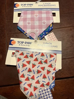 Dog Bandanas Top Paw® strawberry and blue paw patterns  Lot Of 4  Size: XS/S - Image 1 of 4